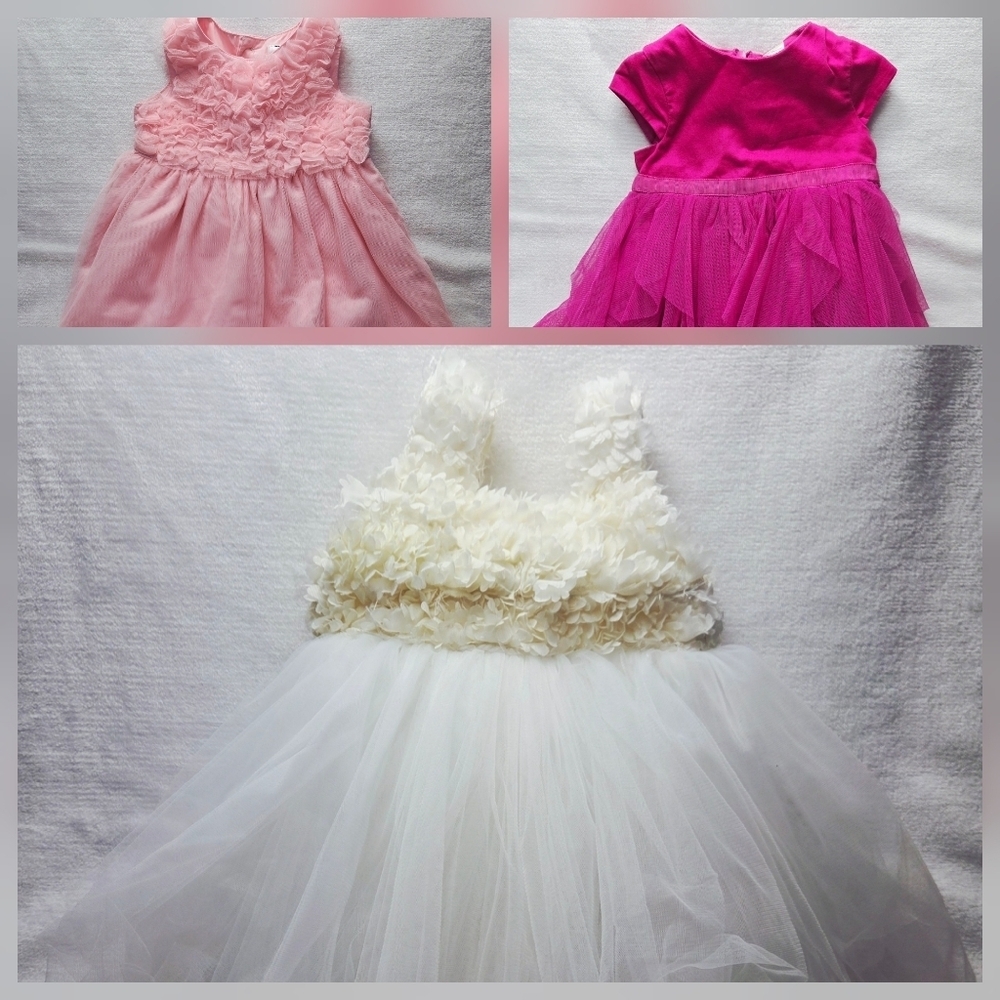 Bundle Of 3 Dresses Pink Fuchsia White Size 6 Months